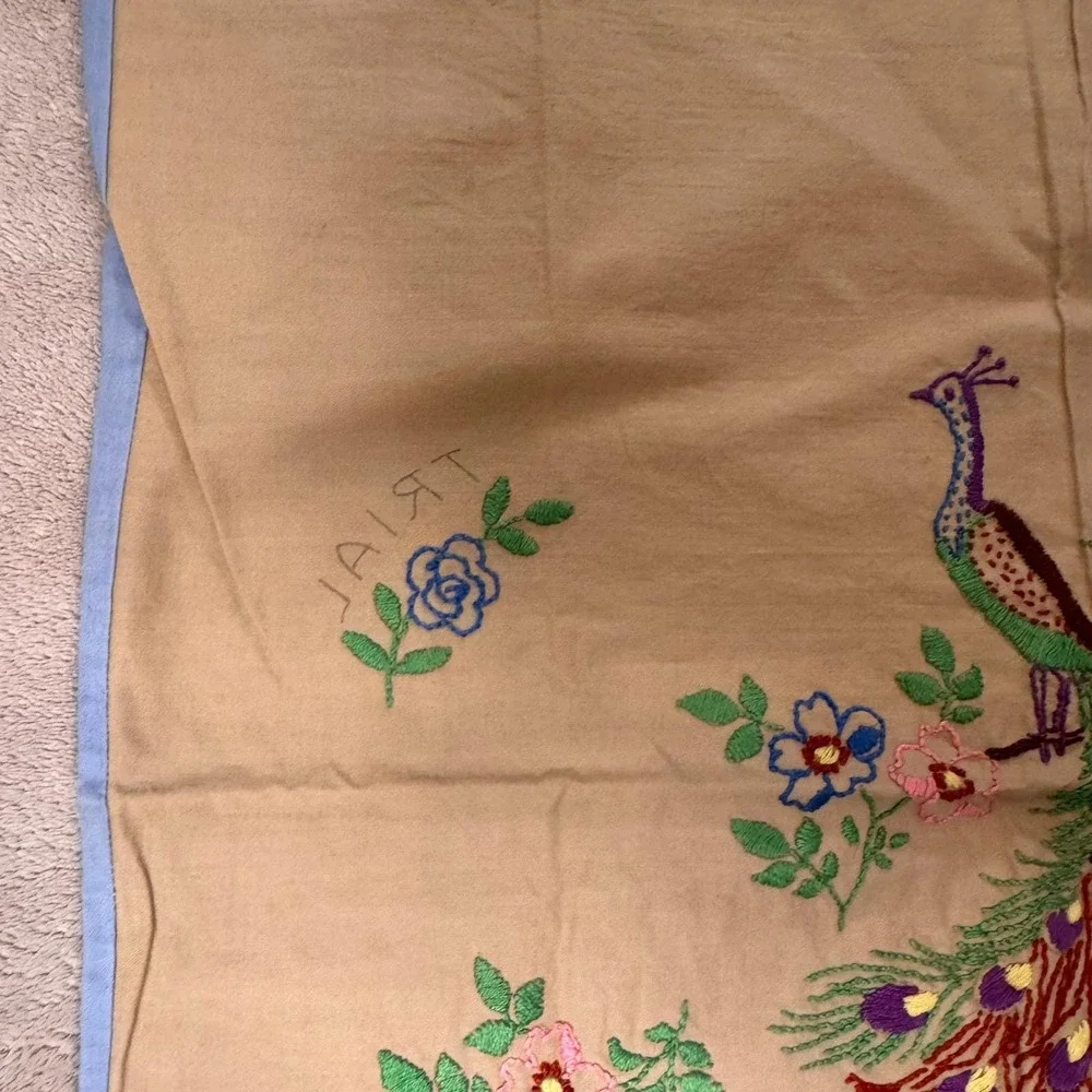 Vintage Peacock Embroidered Pillow‎ Cover Cottagecore Artsy Retro Decor 17x17